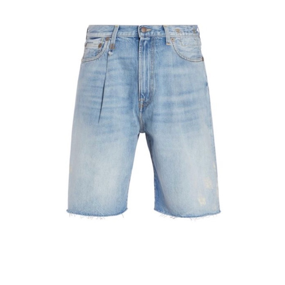 R13 Damon Pleated Relaxed Shorts Denim Jeans Raw Hem Bermuda Size 31  EUC!